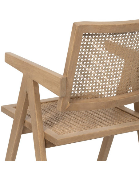 Fauteuil de table vintage chic Bois d'hévéa Rotin Naturel Cannage Bravio (Lot de 2) - 11
