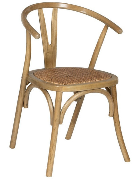 Chaise bistrot vintage Bois d'orme Naturel Rotin Marron Tressé Zorvia - 1