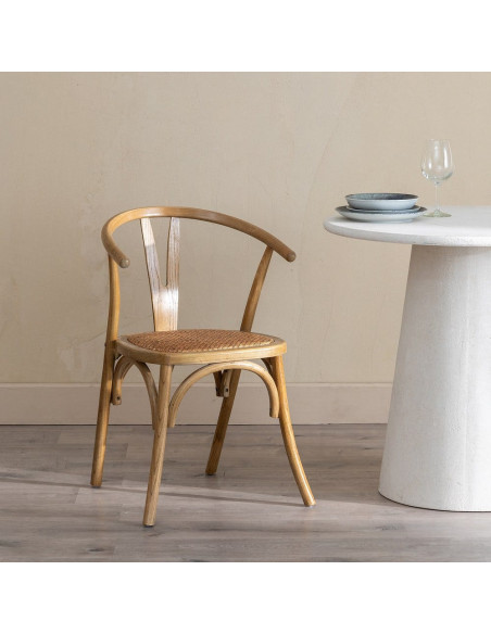 Chaise bistrot vintage Bois d'orme Naturel Rotin Marron Tressé Zorvia - 2