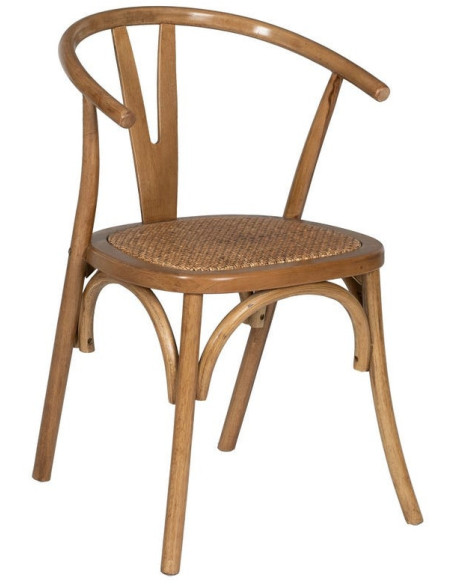 Chaise bistrot vintage Bois d'orme Miel Rotin Marron Tressé Zorvia - 1