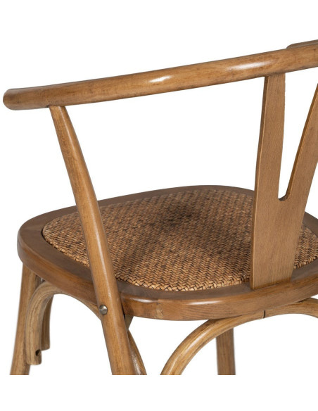 Chaise bistrot vintage Bois d'orme Miel Rotin Marron Tressé Zorvia - 11