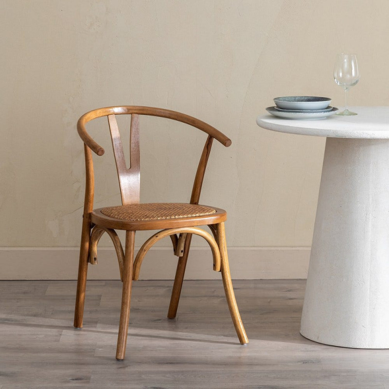 Chaise bistrot vintage Bois d'orme Miel Rotin Marron Tressé Zorvia - 2