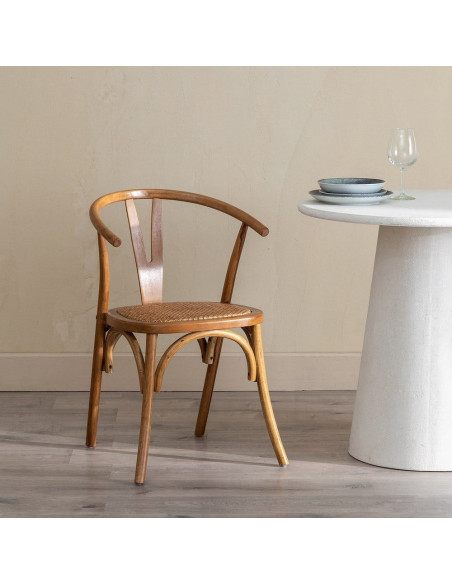 Chaise bistrot vintage Bois d'orme Miel Rotin Marron Tressé Zorvia - 2