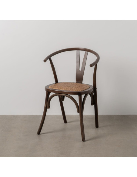 Chaise bistrot vintage Bois d'orme Chocolat Rotin Marron Tressé Zorvia - 12
