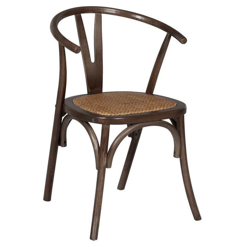 Chaise bistrot vintage Bois d'orme Chocolat Rotin Marron Tressé Zorvia - 1