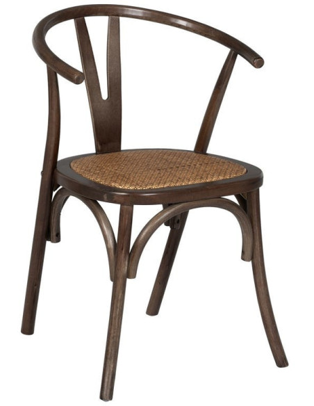 Chaise bistrot vintage Bois d'orme Chocolat Rotin Marron Tressé Zorvia - 1