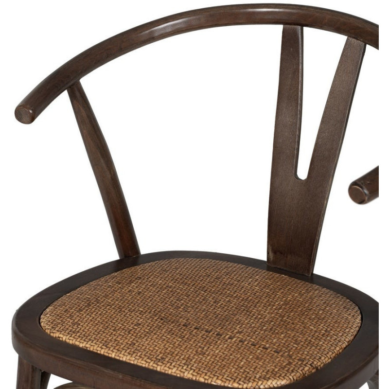 Chaise bistrot vintage Bois d'orme Chocolat Rotin Marron Tressé Zorvia - 6