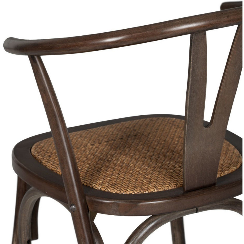 Chaise bistrot vintage Bois d'orme Chocolat Rotin Marron Tressé Zorvia - 11