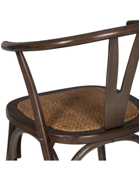 Chaise bistrot vintage Bois d'orme Chocolat Rotin Marron Tressé Zorvia - 11