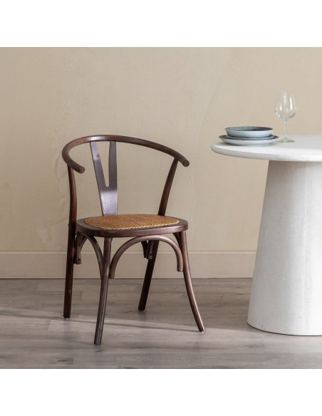Chaise bistrot vintage Bois d'orme Chocolat Rotin Marron Tressé Zorvia - 2