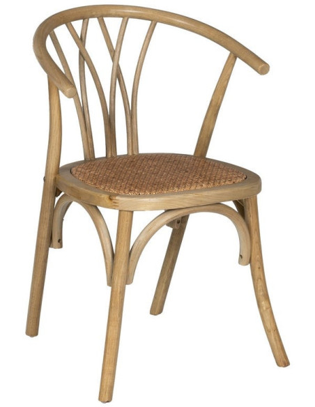 Chaise bistrot vintage Bois d'orme Naturel Rotin Marron Tressé Helira - 1