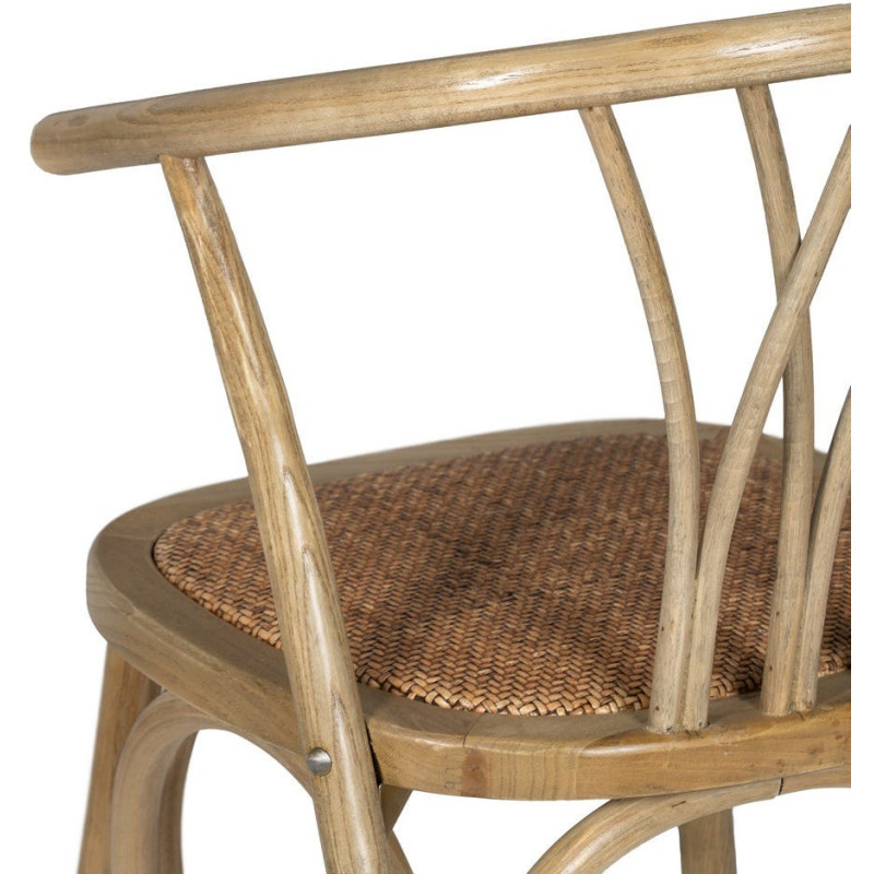 Chaise bistrot vintage Bois d'orme Naturel Rotin Marron Tressé Helira - 11