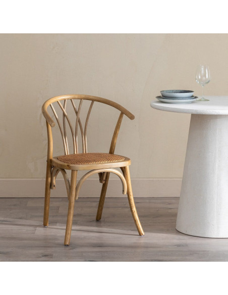 Chaise bistrot vintage Bois d'orme Naturel Rotin Marron Tressé Helira - 2