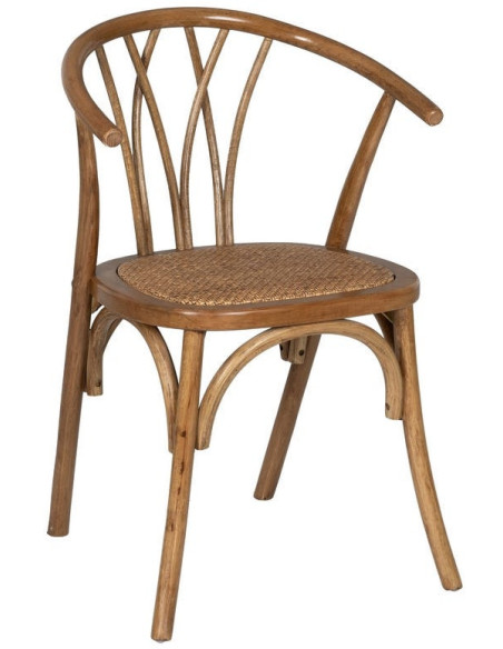 Chaise bistrot vintage Bois d'orme Miel Rotin Marron Tressé Helira - 1