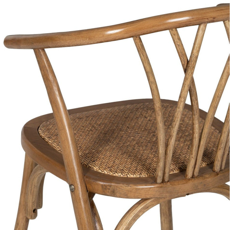 Chaise bistrot vintage Bois d'orme Miel Rotin Marron Tressé Helira - 11