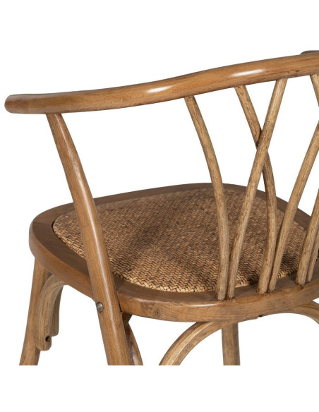 Chaise bistrot vintage Bois d'orme Miel Rotin Marron Tressé Helira - 11