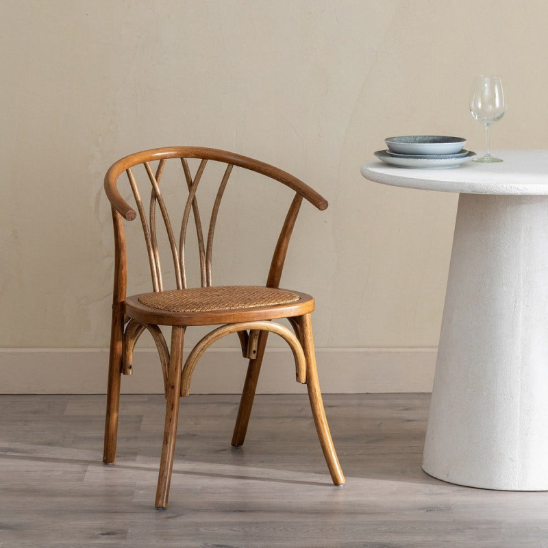 Chaise bistrot vintage Bois d'orme Miel Rotin Marron Tressé Helira - 2