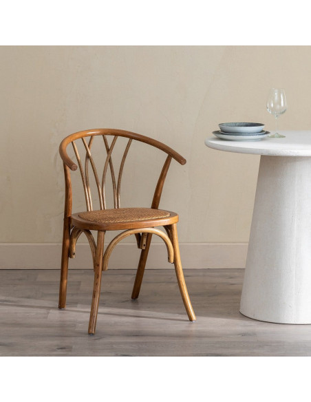 Chaise bistrot vintage Bois d'orme Miel Rotin Marron Tressé Helira - 2