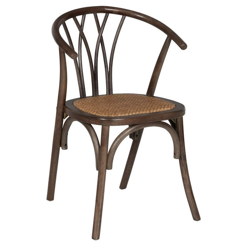 Chaise bistrot vintage Bois d'orme Chocolat Rotin Marron Tressé Helira - 1