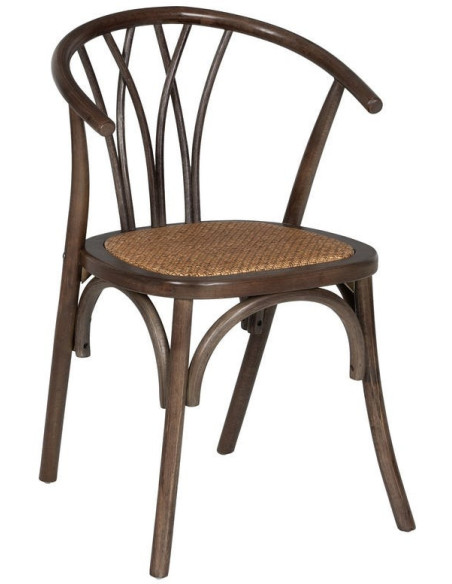 Chaise bistrot vintage Bois d'orme Chocolat Rotin Marron Tressé Helira - 1
