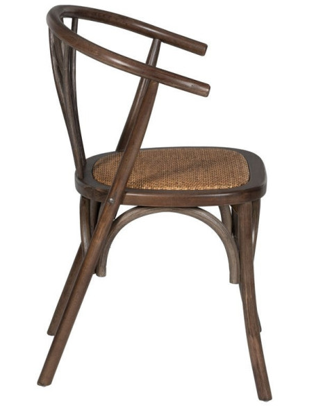 Chaise bistrot vintage Bois d'orme Chocolat Rotin Marron Tressé Helira - 3