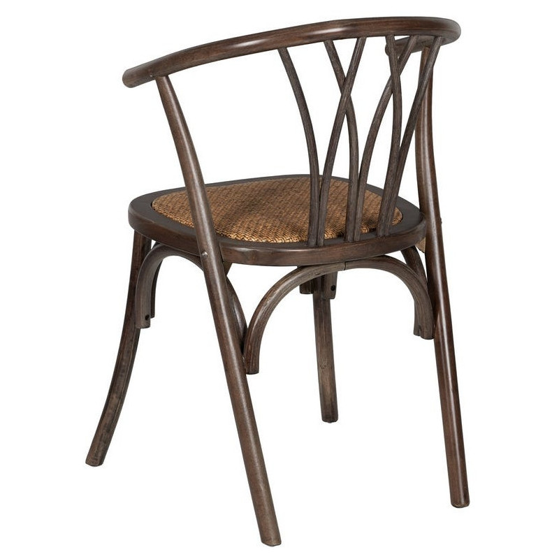 Chaise bistrot vintage Bois d'orme Chocolat Rotin Marron Tressé Helira - 4