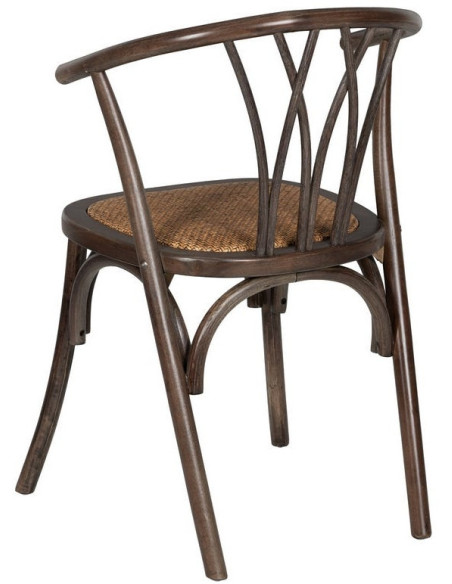 Chaise bistrot vintage Bois d'orme Chocolat Rotin Marron Tressé Helira - 4