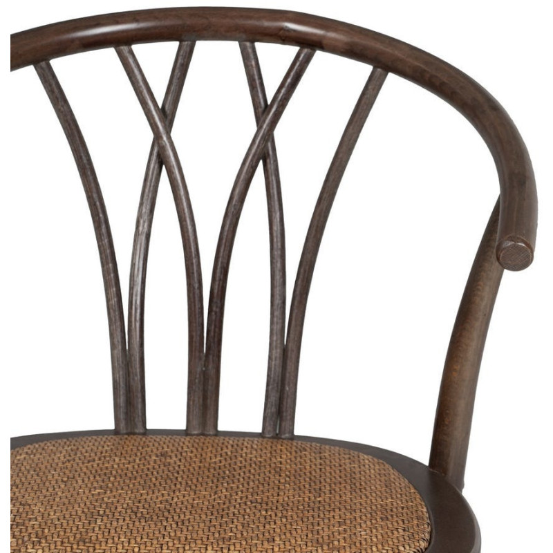 Chaise bistrot vintage Bois d'orme Chocolat Rotin Marron Tressé Helira - 5