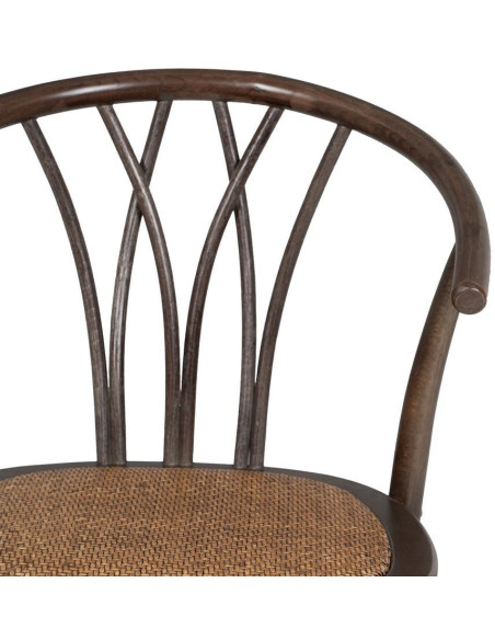Chaise bistrot vintage Bois d'orme Chocolat Rotin Marron Tressé Helira - 5
