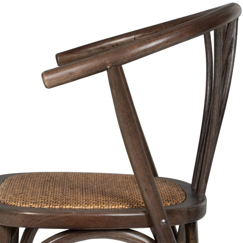 Chaise bistrot vintage Bois d'orme Chocolat Rotin Marron Tressé Helira - 7