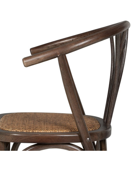 Chaise bistrot vintage Bois d'orme Chocolat Rotin Marron Tressé Helira - 7