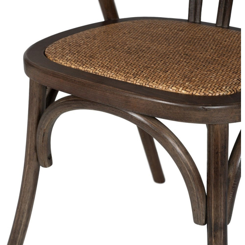 Chaise bistrot vintage Bois d'orme Chocolat Rotin Marron Tressé Helira - 10