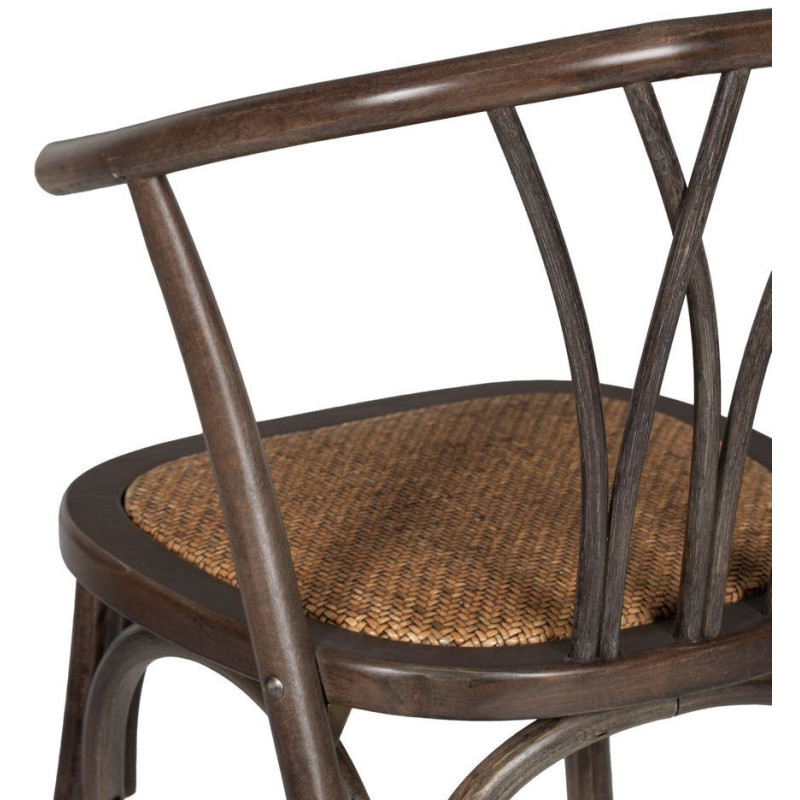 Chaise bistrot vintage Bois d'orme Chocolat Rotin Marron Tressé Helira - 11