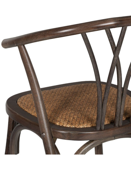 Chaise bistrot vintage Bois d'orme Chocolat Rotin Marron Tressé Helira - 11