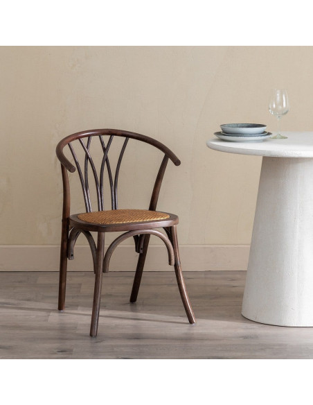 Chaise bistrot vintage Bois d'orme Chocolat Rotin Marron Tressé Helira - 2