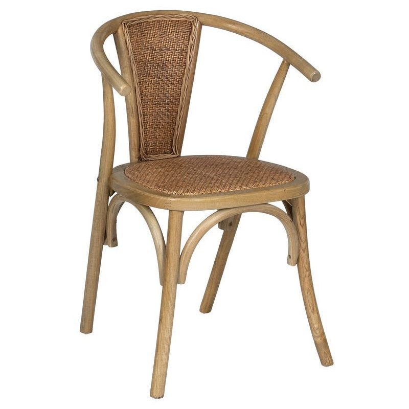 Chaise bistrot vintage Bois d'orme Naturel Rotin Marron Tressé Kirela - 1