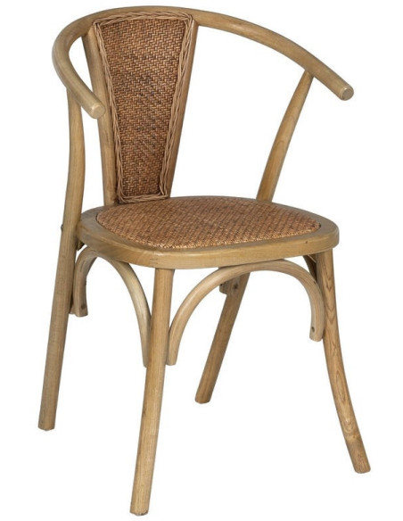 Chaise bistrot vintage Bois d'orme Naturel Rotin Marron Tressé Kirela - 1