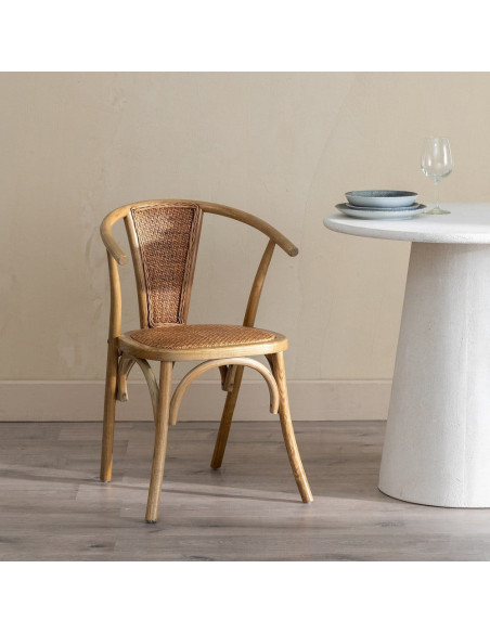 Chaise bistrot vintage Bois d'orme Naturel Rotin Marron Tressé Kirela - 2