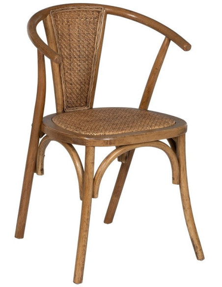 Chaise bistrot vintage Bois d'orme Miel Rotin Marron Tressé Kirela - 1