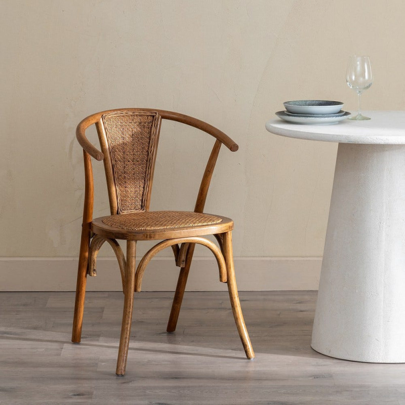 Chaise bistrot vintage Bois d'orme Miel Rotin Marron Tressé Kirela - 2