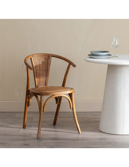 Chaise bistrot vintage Bois d'orme Miel Rotin Marron Tressé Kirela - 2