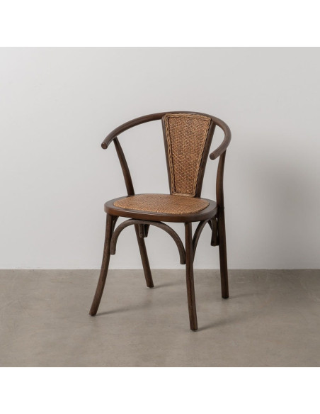 Chaise bistrot vintage Bois d'orme Chocolat Rotin Marron Tressé Kirela - 12