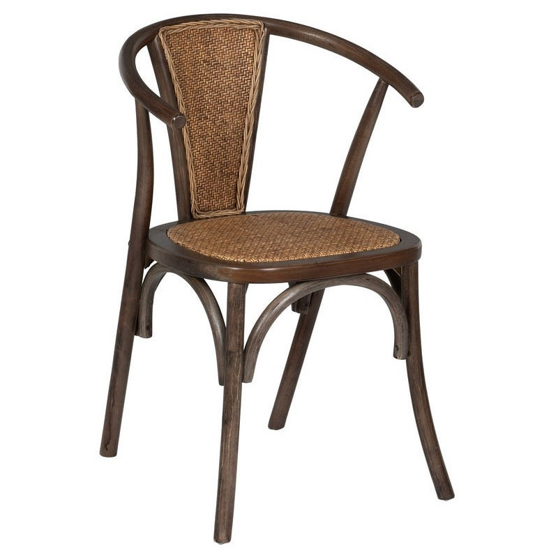 Chaise bistrot vintage Bois d'orme Chocolat Rotin Marron Tressé Kirela - 1