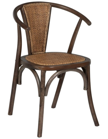 Chaise bistrot vintage Bois d'orme Chocolat Rotin Marron Tressé Kirela - 1