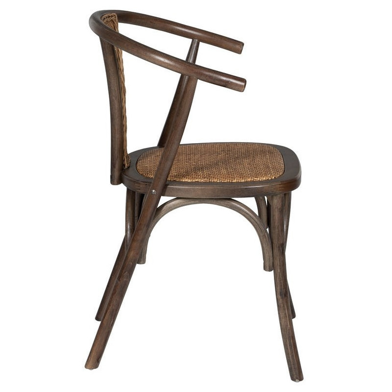 Chaise bistrot vintage Bois d'orme Chocolat Rotin Marron Tressé Kirela - 3