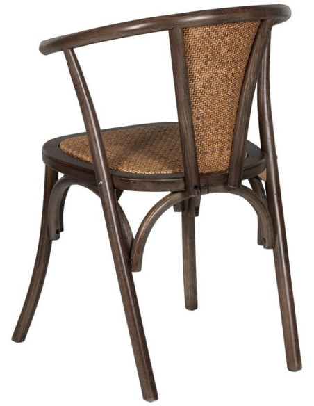 Chaise bistrot vintage Bois d'orme Chocolat Rotin Marron Tressé Kirela - 4