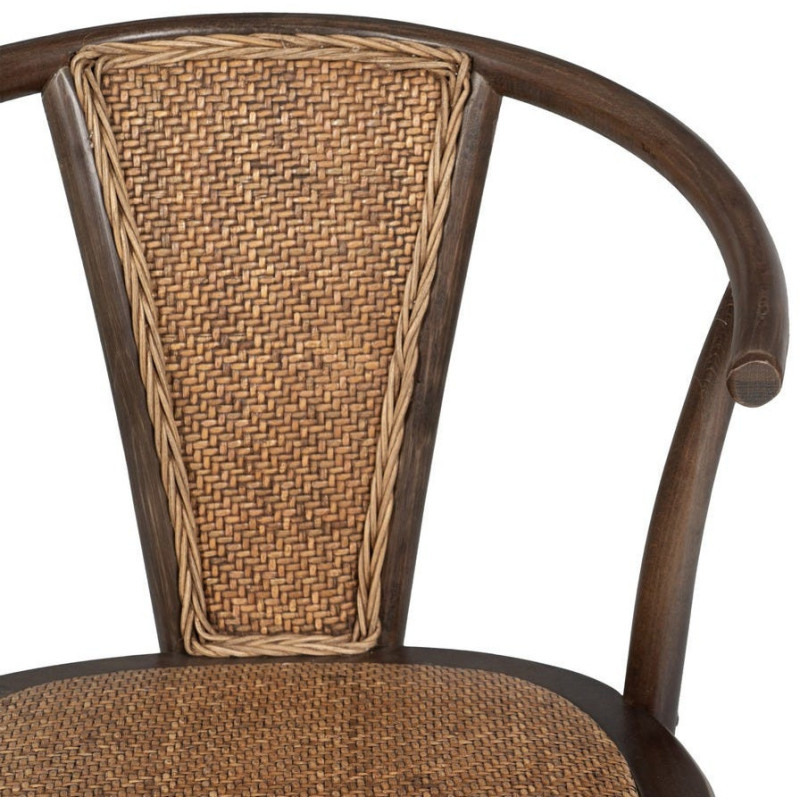 Chaise bistrot vintage Bois d'orme Chocolat Rotin Marron Tressé Kirela - 5