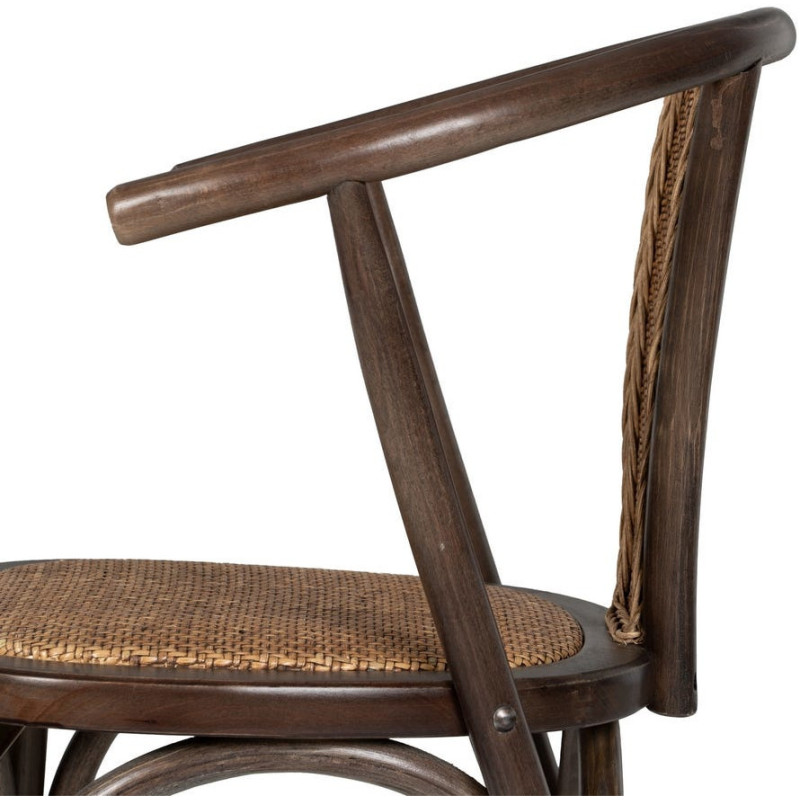 Chaise bistrot vintage Bois d'orme Chocolat Rotin Marron Tressé Kirela - 7