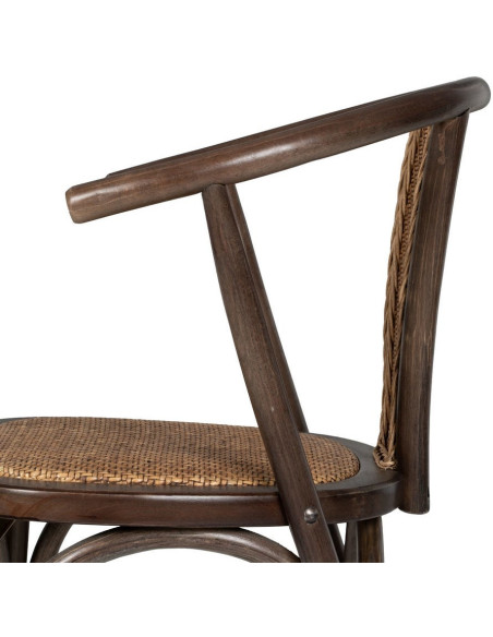Chaise bistrot vintage Bois d'orme Chocolat Rotin Marron Tressé Kirela - 7