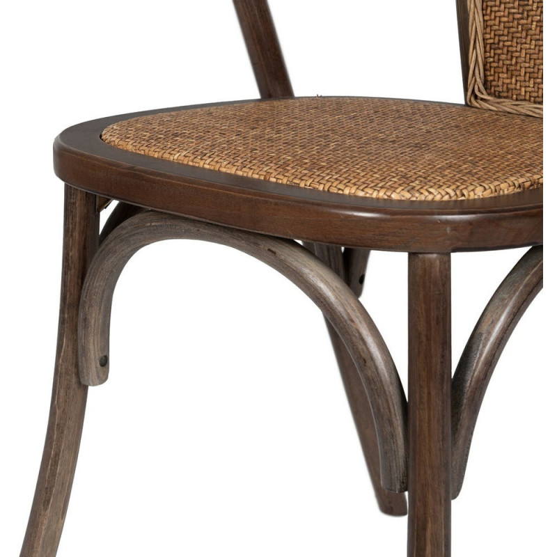 Chaise bistrot vintage Bois d'orme Chocolat Rotin Marron Tressé Kirela - 10